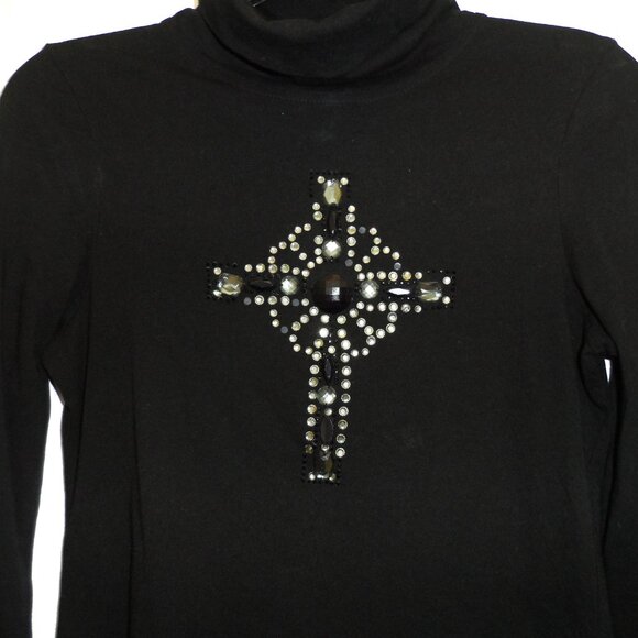 TWIK by Simons Mustard rhinestone cross Turtleneck Long Sleeve T-Shirt Size S - Picture 3 of 6